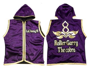 Chaqueta con capucha de boxeo personalizada : KNHODCUST-001-Púrpura-Oro