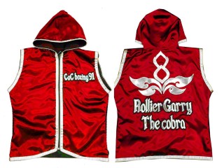 Chaqueta con capucha de boxeo personalizada : KNHODCUST-001-Rojo-Plata