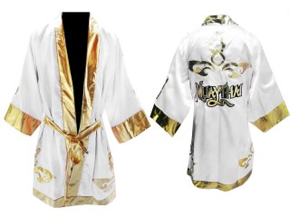 Bata de boxeo Kanong hecha a medida: Blanco diseño tailandés