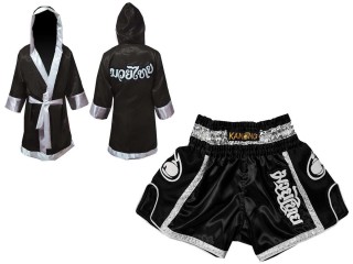 Kanong bata de boxeo personalizada y pantalones thai : 208-Negro