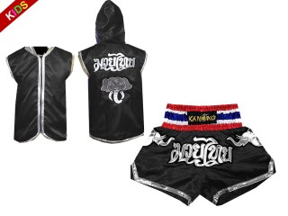 Ropa de boxeo para niños: Sudaderas de boxeo y Pantalones de muay thai  : 125 Negro