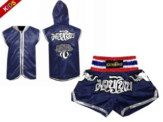 Ropa de boxeo para niños: Sudaderas de boxeo y Pantalones de muay thai  : 125 Azul marino
