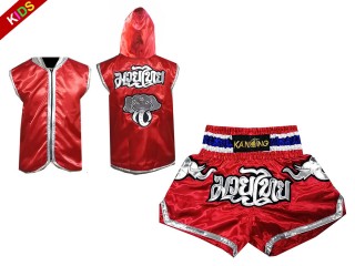 Ropa de boxeo para niños: Sudaderas de boxeo y Pantalones de muay thai : 125 Rojo