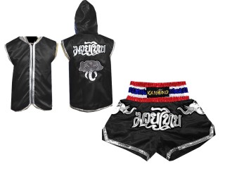Sudaderas con capucha y pantalones cortos para boxeo Muay Thai : 125 Negro