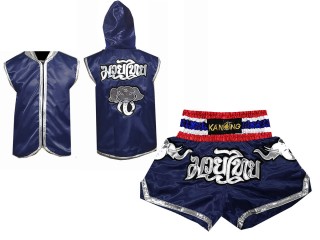 Set de boxeo - Sudaderas con capucha y pantalones cortos de boxeo para boxeo Muay Thai : 125 Azul marino
