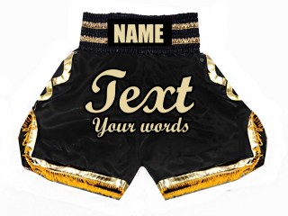Shorts de boxeo para niños personalizados : KNBSH-023-Negro-Oro