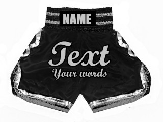 Shorts de boxeo para niños personalizados : KNBSH-023-Negro-Plata