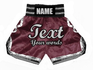 Shorts de boxeo para niños personalizados : KNBSH-023-Granate-Plata