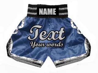 Shorts de boxeo para niños personalizados: KNBSH-023-Azul marino-Plata