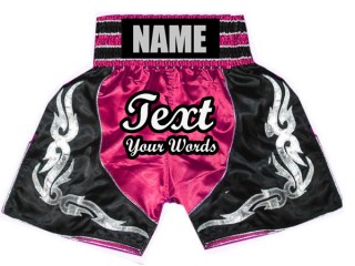 Shorts de boxeo personalizados  : KNBSH-024-rosa oscuro-Negro