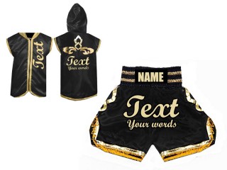 Chaqueta de ring y Pantalon de boxeo personalizados : Negro y Oro