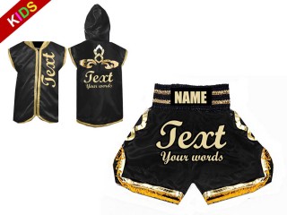 Chaqueta de ring y Pantalon de boxeo personalizados para niños : Negro y Oro