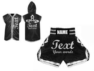 Chaqueta de ring y Pantalon de boxeo personalizados : Negro/Plata