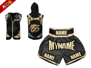 Chaqueta con capucha de ring y Pantalon de boxeo personalizados para niños : Negro
