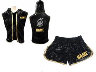 Chaqueta con capucha y pantalones de boxeo personalizados para mujer : Negro
