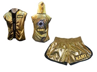 Chaqueta con capucha y pantalones de boxeo personalizados para mujer : Oro