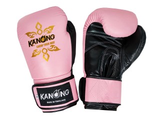 Guantes de boxeo Kanong de piel auténtica : Rosa y Negro
