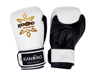 Guantes de boxeo Kanong de piel auténtica : Blanco y Negro