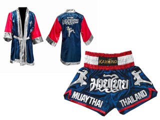 Set de boxeo - Bata de boxeo y pantalones cortos de boxeo tailandés : 133-Azul marino
